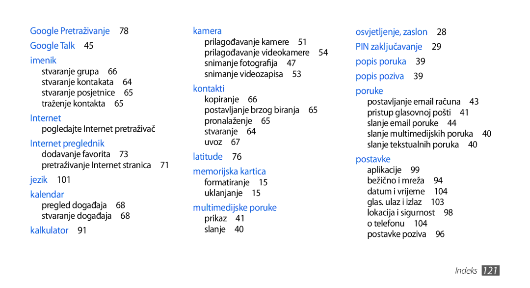 Samsung GT-S5570AAATWO, GT-S5570AAAVIP, GT-S5570CWAVIP manual Pogledajte Internet pretraživač, Kopiranje , Uvoz , 104 